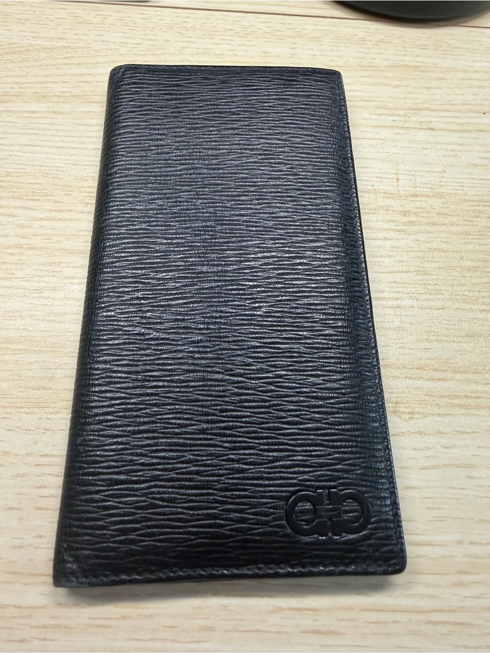 Salvatore Ferragamo Black Textured Leather Long Card Holder